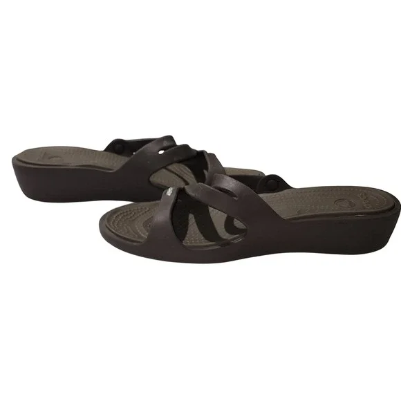 Crocs Sienna Slides Wedge Sandals Brown Comfort Casual Shoes Size 9W - Picture 1 of 5